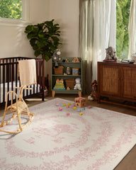 Bashful Bunny Toile Pink Rug