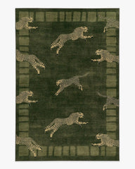 Leaping Cheetah Olive Green Rug by Scalamandré