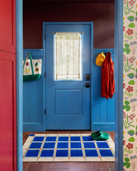 This House Is a Home Blue Rug by Dan Pelosi