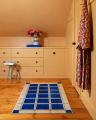 This House Is a Home Blue Rug by Dan Pelosi