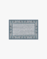 Vintage Daisy Bordered Blue Rug