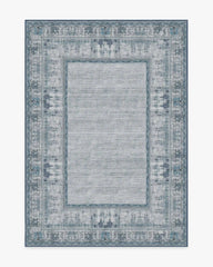 Vintage Daisy Bordered Blue Rug
