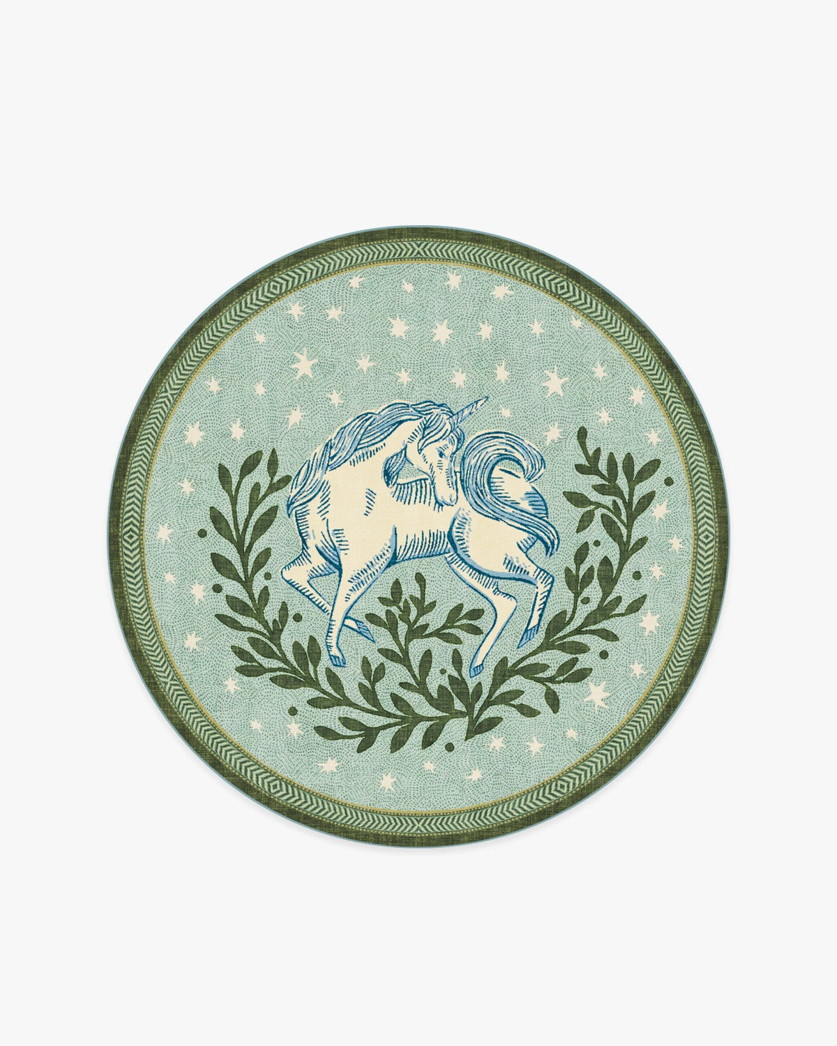 Woodland Wanderer Unicorn Green Rug