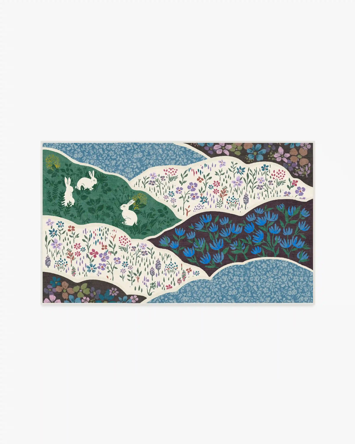 Flower FIelds Teal Multicolor Rug