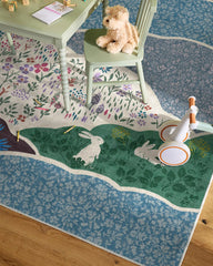 Flower FIelds Teal Multicolor Rug