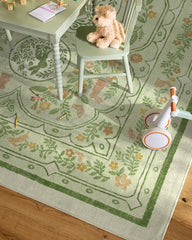 Twin Bunny Border Green Rug