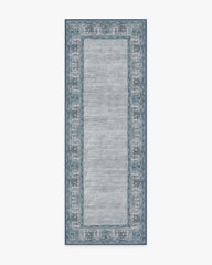 Vintage Daisy Bordered Blue Rug